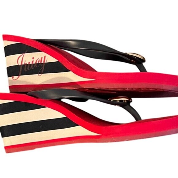 Juicy Couture Y2K Red & Black Striped Wedge Flip-Flops - Picture 5 of 10